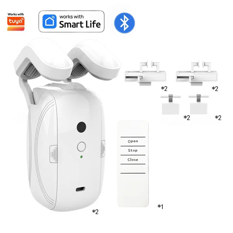 Smart Automatic Curtain Opener, Remote Control With App/Timer/Voice, with T/U/Rome Rod ,WiFi Bluetooth Automatic Light Sensor 2pc 3in1 BLE