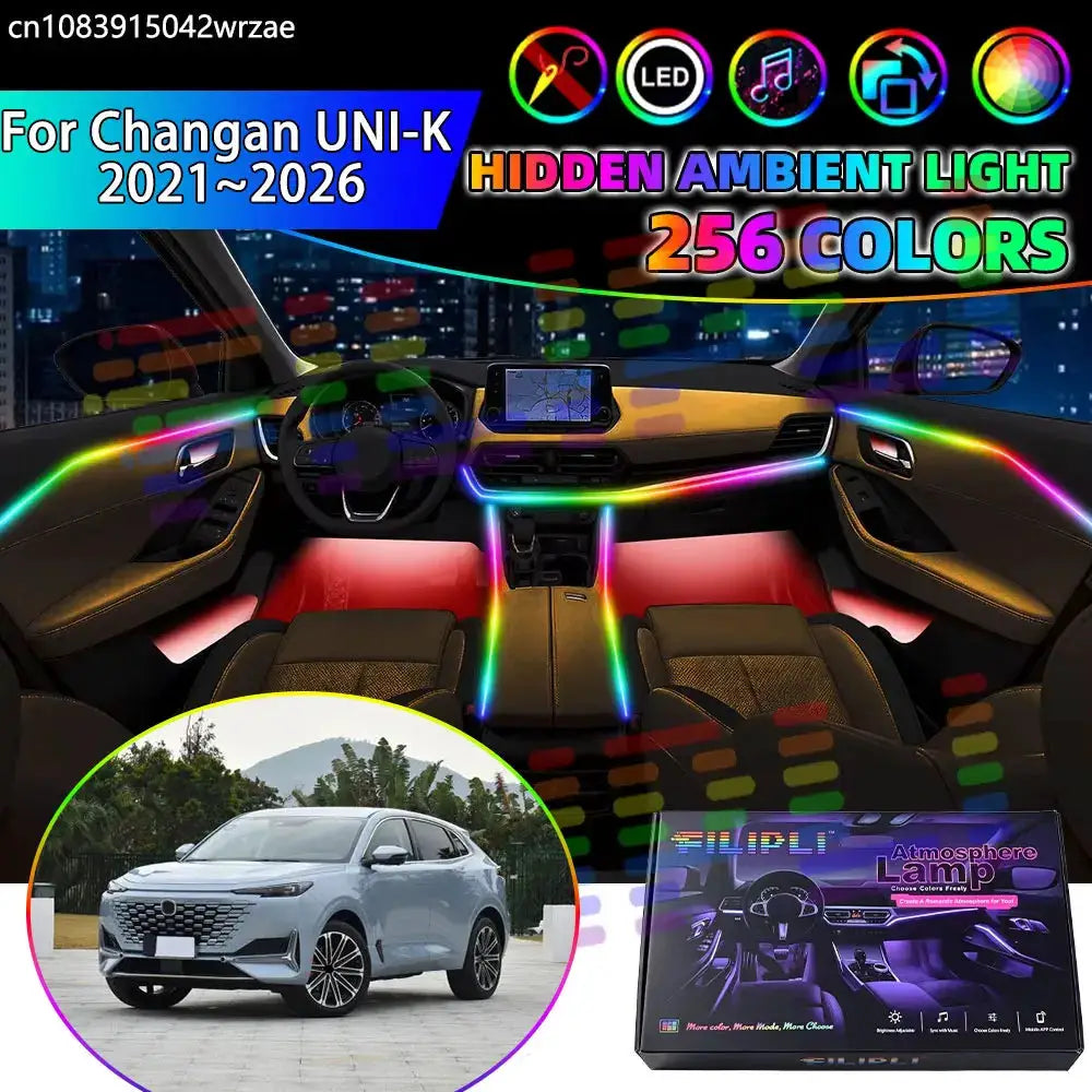 For Changan UNI-K 2021~2026 OSCA MT8 2022 RGB Car Interior Ambient Lights Strips Breathing Lighting Kit App Control LED strips by InterCyprus Trading Ltd