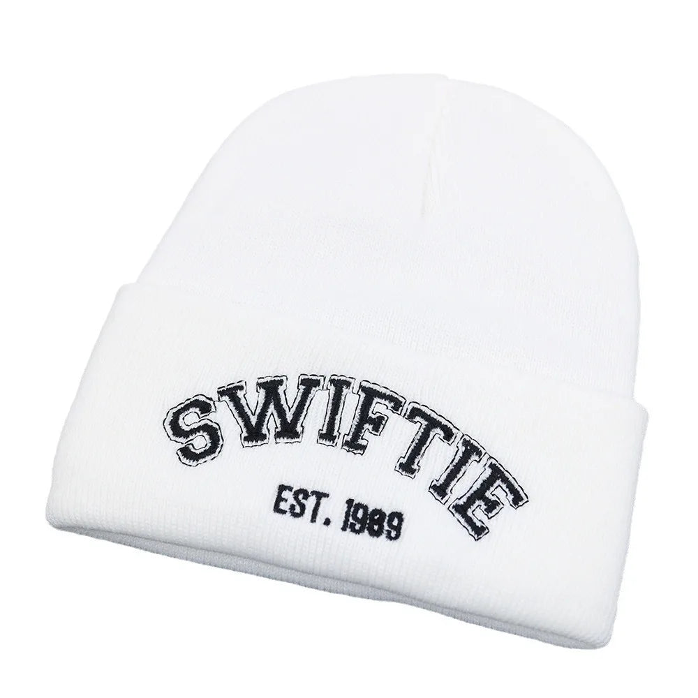 SWIFTIE 1989 Embroidered Unisex Beanie - Windproof Acrylic Knit Hat WHITE