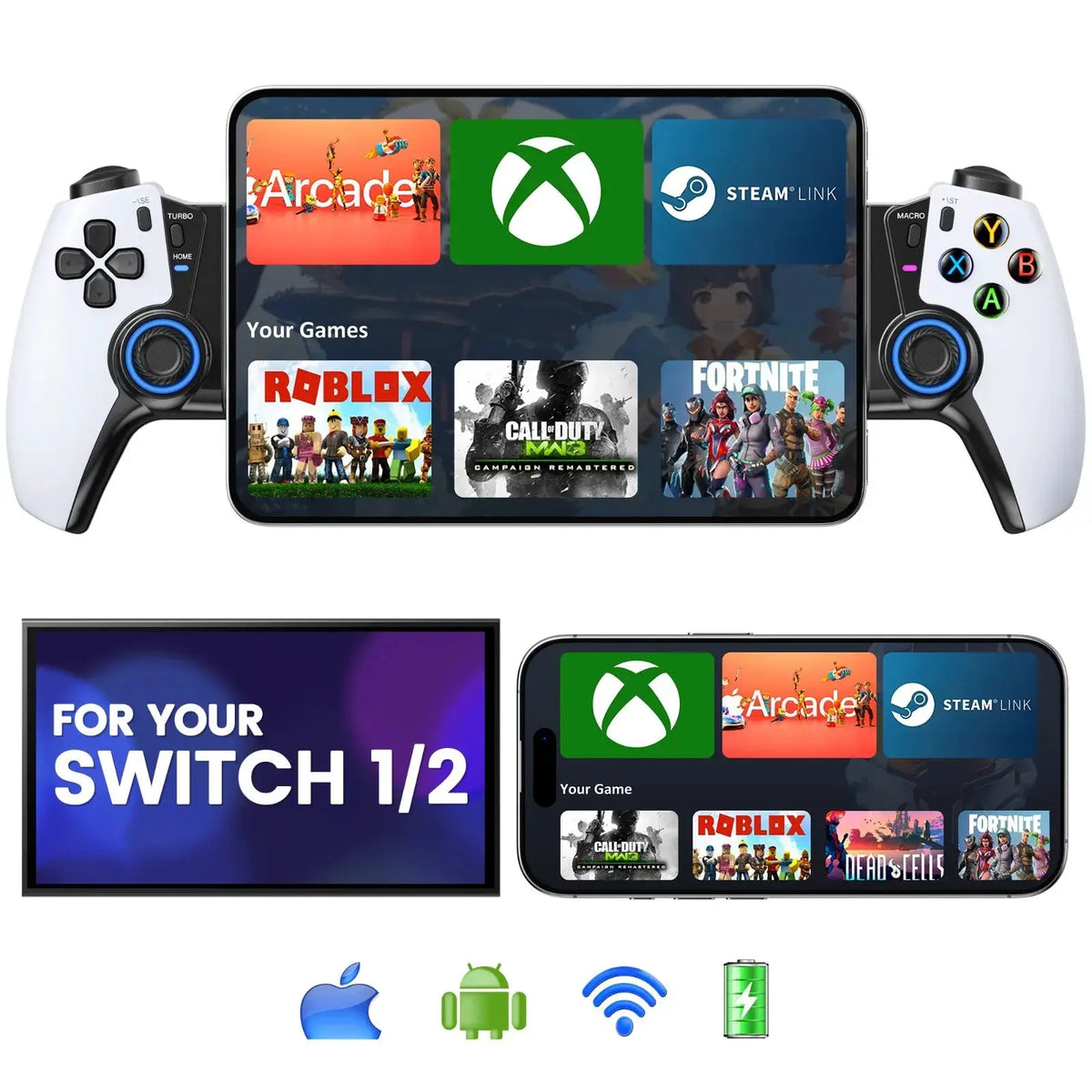 BEBONCOOL MC500/MC5000 Wireless Gamepad Hall Effect Gaming Controller for Switch/OLED/iOS/Android/iPad Mini Gamepad by InterCyprus Trading Ltd