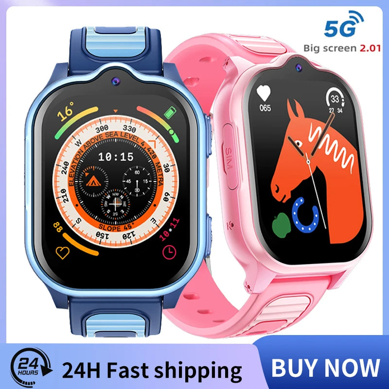 🟠 5G Smart Watches C008 For Kids SOS Call Tracker Sports Smart Watch For Boys Children Girls GPS WIFI Video Chat Monitor Sim Card