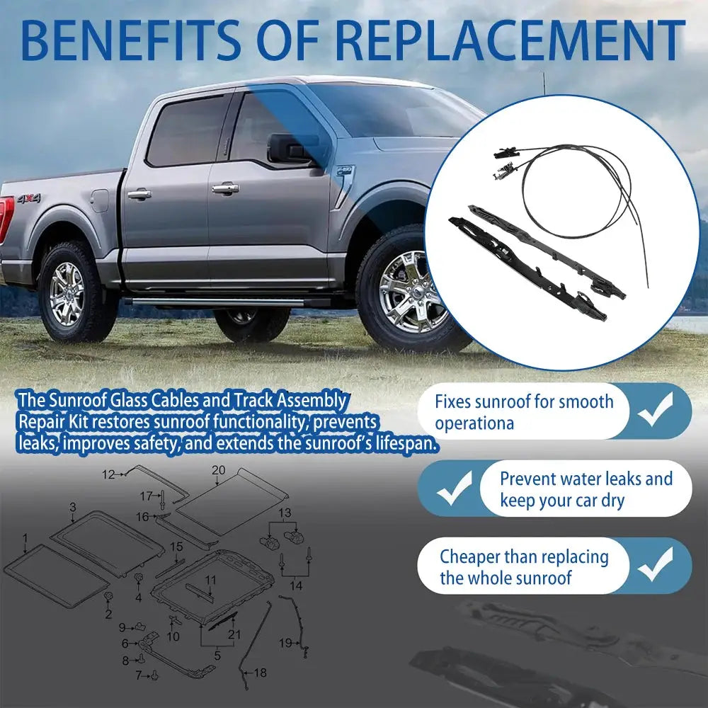 FL3Z-1651071-A FL3Z-1651071-B Sunroof Glass Cables for Ford F150 2015-2020,for Ford F250/F350/F450 2017-2019,for Ford Expedition by InterCyprus Trading Ltd