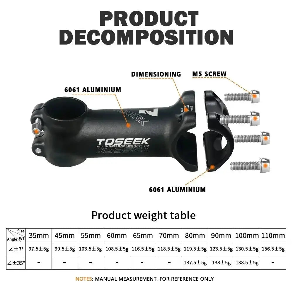TOSEEK Bicycle Handlebar Stem 60/70/80/90/100mm MTB Stem 28.6mm 31.8mm Negative Power Mtb Lightweight Road Bike Table by InterCyprus Trading Ltd