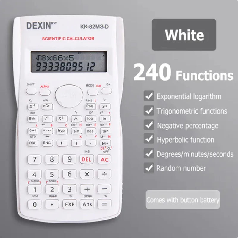 Multifunctional Scientific Calculator with Large Display for Students and Office Use White