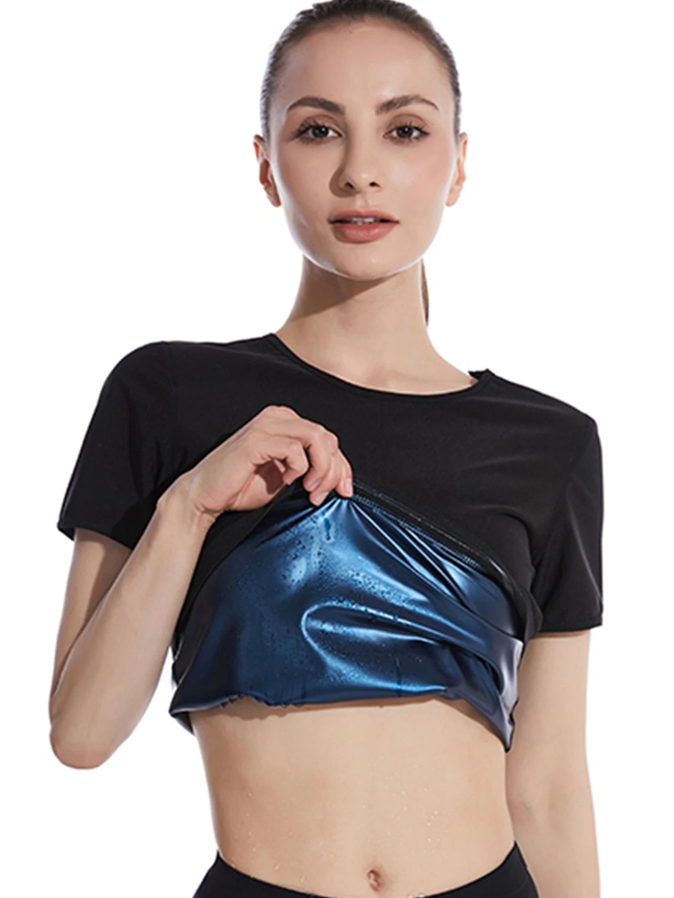 Womens Sauna Sweat Weight Loss Top - Moisture Wicking Blue coating / M