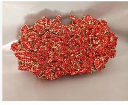 Elegant Golden Silver Crystal Minaudiere Clutch Bag for Women orange