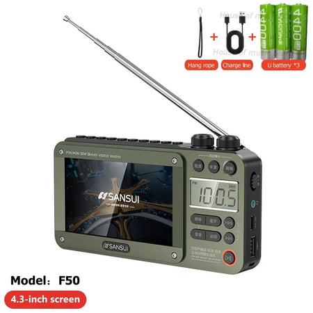 SANSUI F50 Portable Bluetooth Speaker with FM/MW/SW Radio and HD Video Player F50 Green