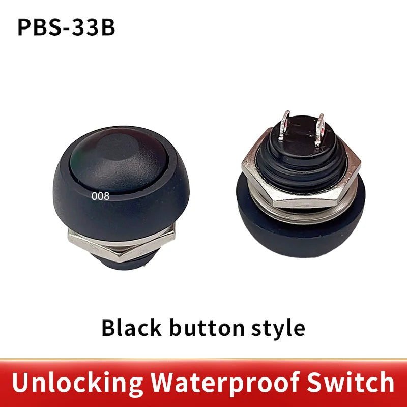 PBS 33B Mini Switch &ndash; Waterproof 12mm Momentary Push Button black pbs-33b