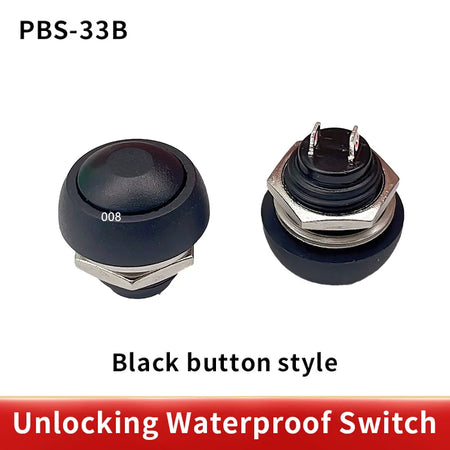 PBS 33B Mini Switch &ndash; Waterproof 12mm Momentary Push Button black pbs-33b