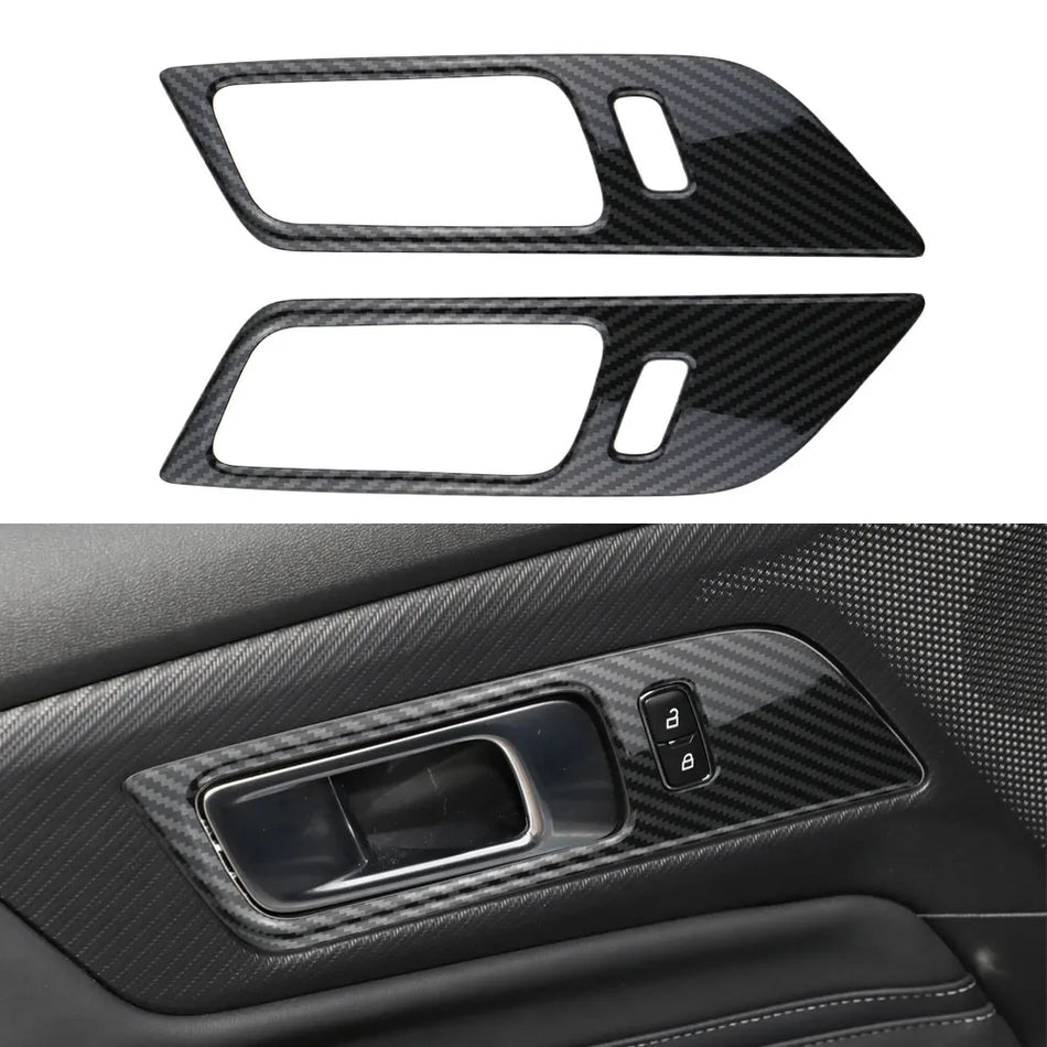 Interior Door Handle Bowl Trim for Ford Mustang Imitation Carbon Fiber ABS Snap On Fit