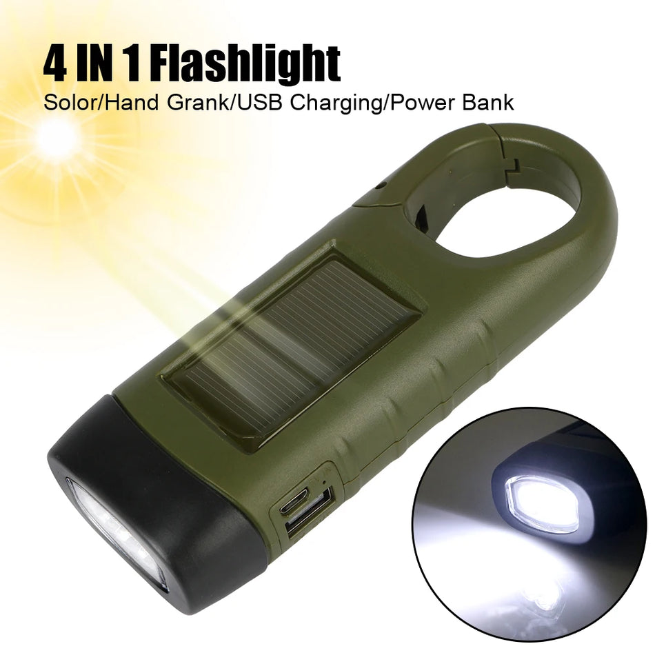 Survival Gear: Solar Hand Crank LED Flashlight Green