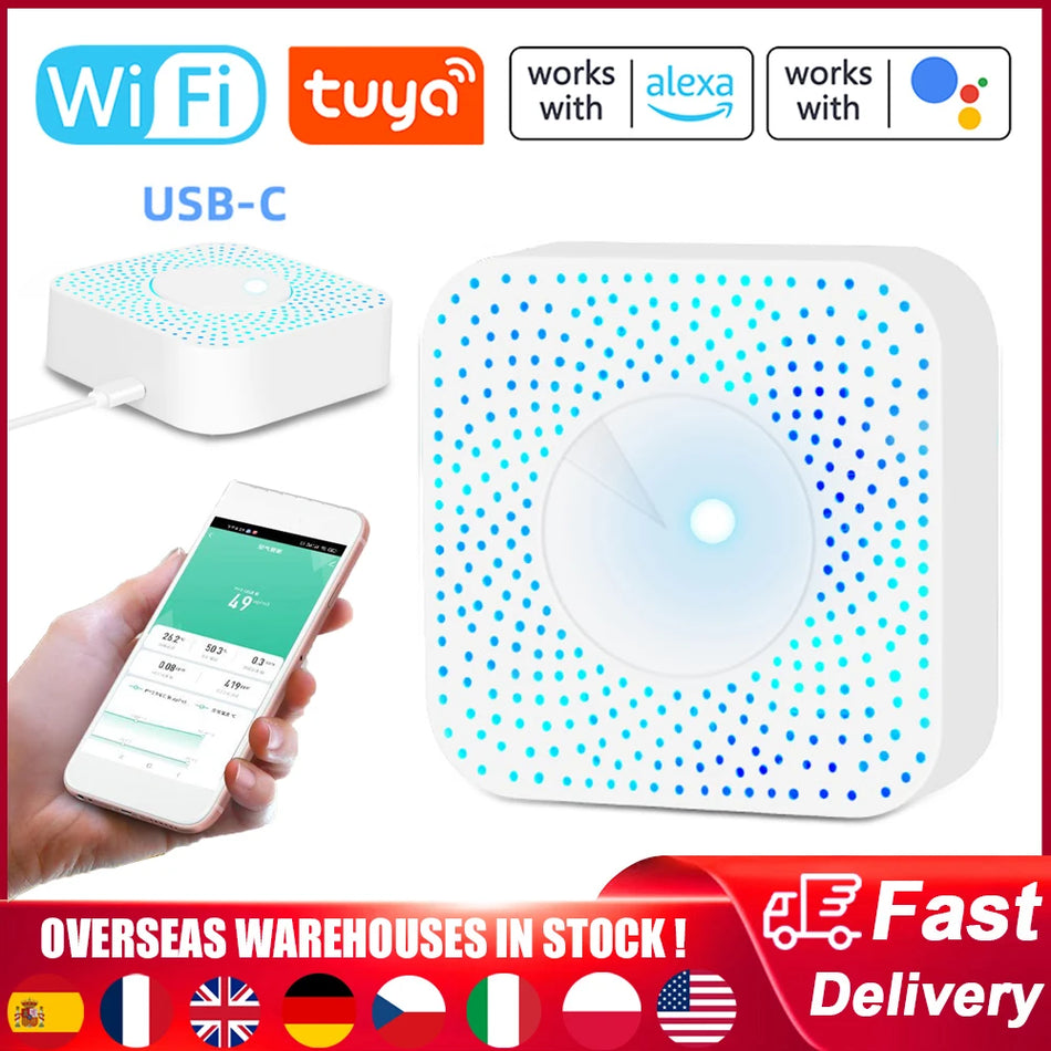 Tuya 6 Σε 1 WiFi Ανιχνευτής Ποιότητας Αέρα PM25 CO2 Θερμοκρασία VOC