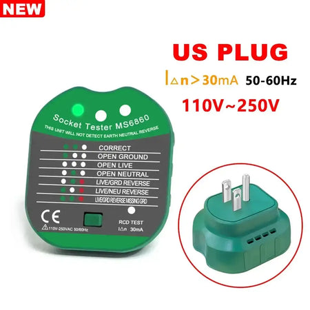 Socket Tester Pro Voltage RCD 30mA Ground Polarity UK EU MS6860 US 30mA