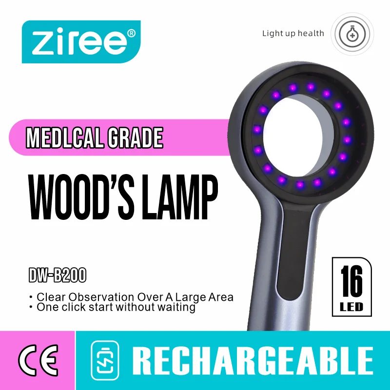 Analisador de Pele ZIREE Woods Lamp Portátil LED UV Luz Negra para Exame de Pele e Diagnóstico Dermatológico Certificado CE