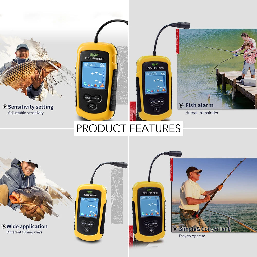 LUCKY LCD Color Screen Portable Wired Fish Finder - 100M Sonar Depth Range