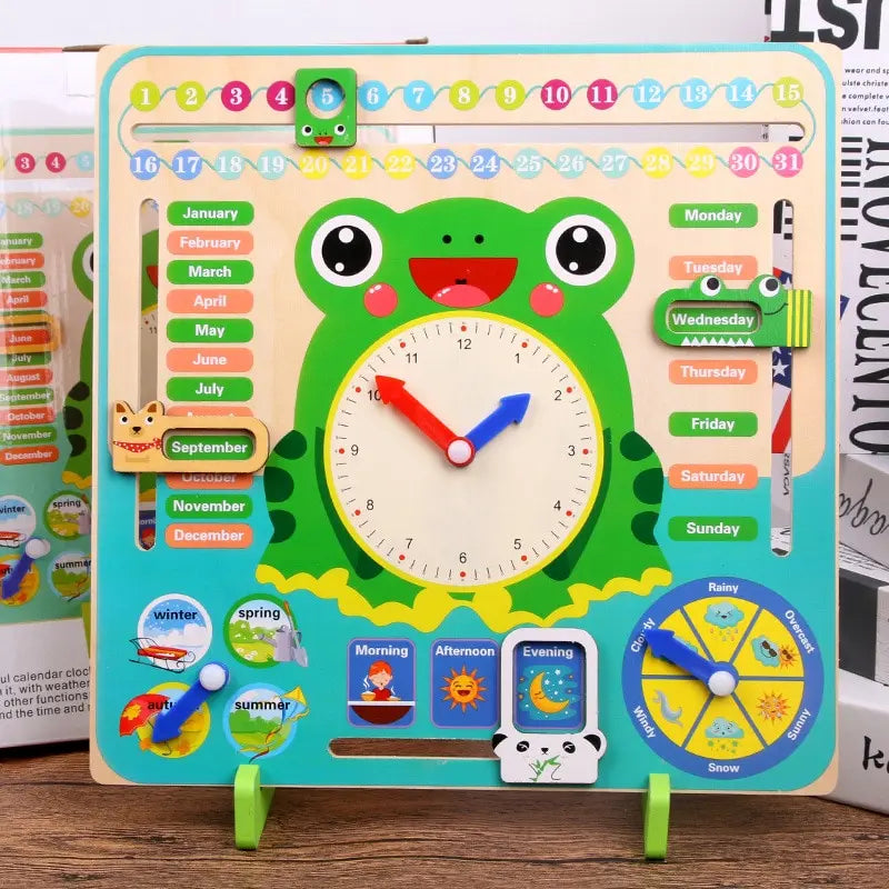 Frog Calendar Clock - Wooden Montessori Time Learning Toy NB220C1