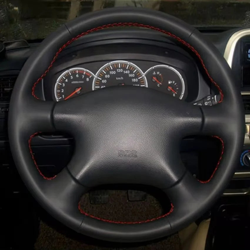 Musta nahkainen ohjauspyörän suojus Nissan Almera Xtrail Renault SM3:lle