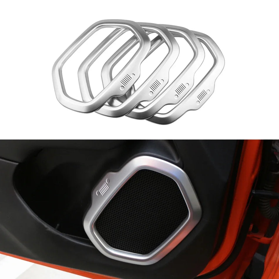 Jeep Renegade Deur Speaker Frame Stickers Met ABS Zilveren Afwerking, 4 Stuks