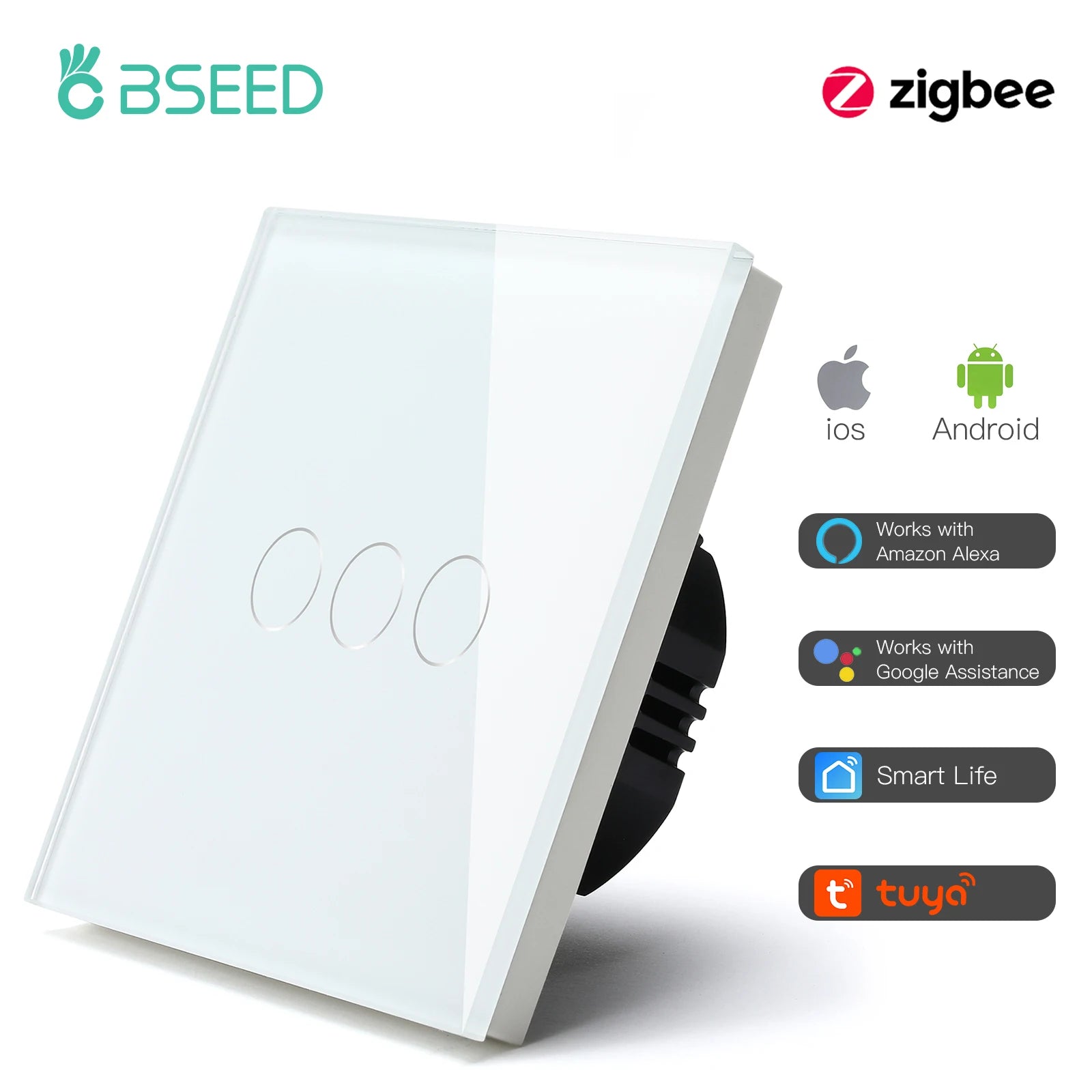 BSEED Zigbee Smart Touch Wall Switch - 1/2/3 Gang Control 3Gang White / Zigbee / EU standard
