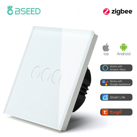 BSEED Zigbee Smart Touch Wall Switch - 1/2/3 Gang Control 3Gang White / Zigbee / EU standard