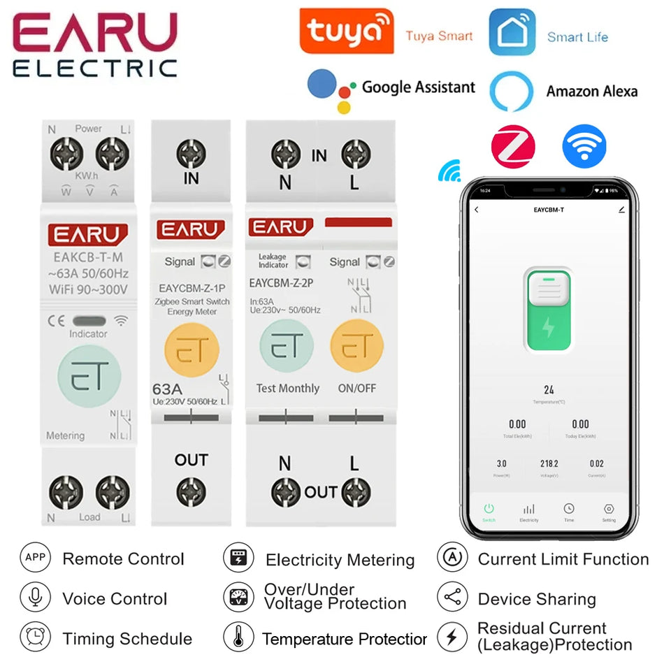 Smart WiFi ZigBee Circuit Breaker with Remote Control and Power Metering WiFi / EAYCBM-T-1P