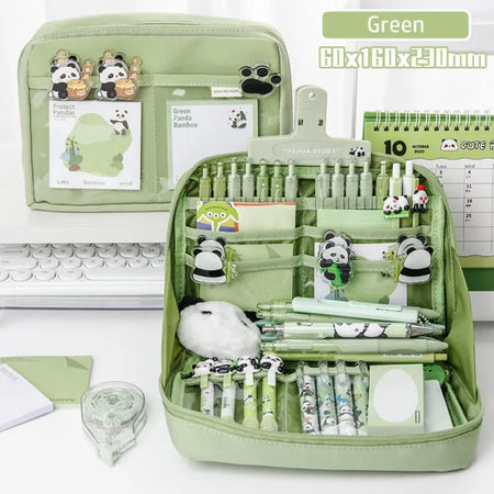 12-Layer Large Capacity Pen Bag | Multifunctional Pencil Case for Students | 90 Degree Large Opening | Zipper Stationery Organizer Green