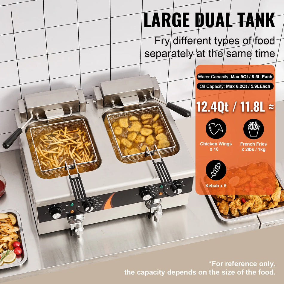 2 x 9QT Podwójny Tank Elektryczny Frytkownica na Blacie