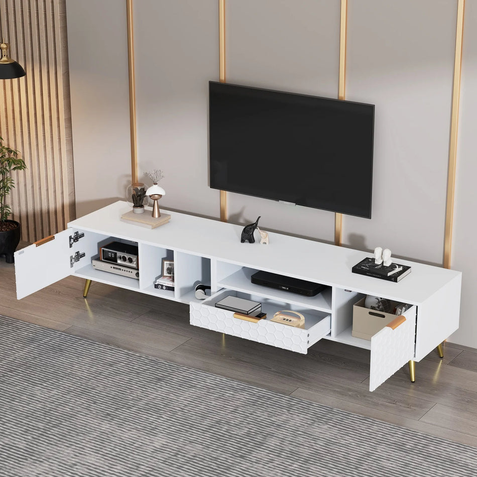 Consolă TV modernă albă cu gloss înalt și uși 180x40x41 cm