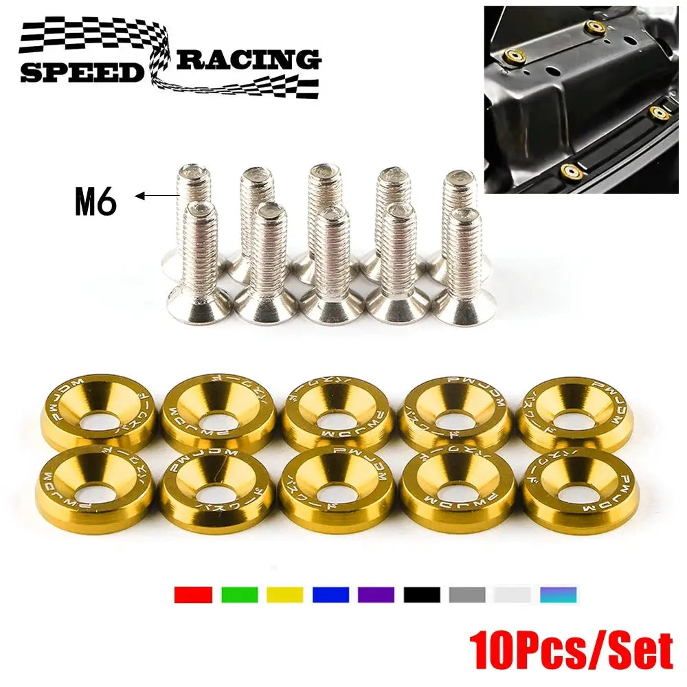 10Pcs/Set M6 * 20mm JDM Bumper Fender Washer Kit Engine Bay Dress Up Bolts Fasteners Aluminum Concave Hex Screws by InterCyprus Trading Ltd