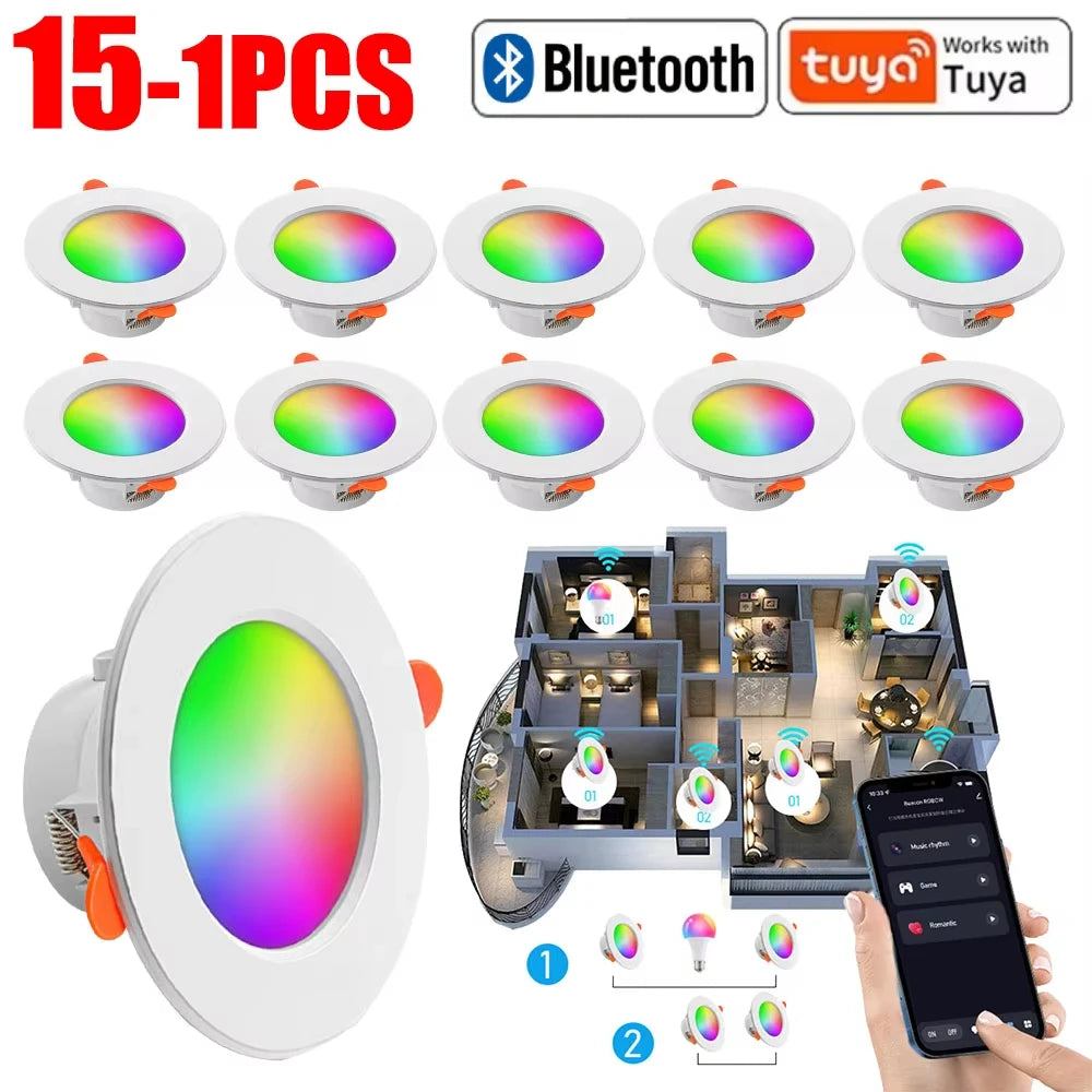 1-10PCS 10W Smart LED Downlight Bluetooth Ceiling Lamp RGB Lamp APP Remote Control Color Changing light for Google Alexa Home