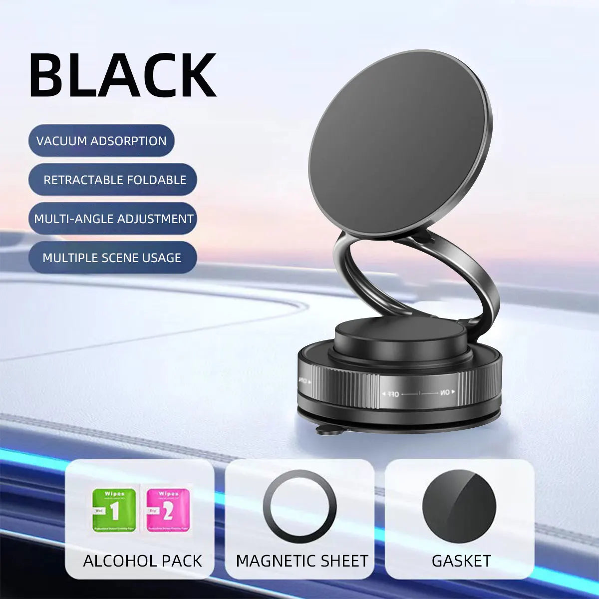 Car Phone Holder &ndash; 360 Degree Rotatable Magnetic Mount black ABS shell