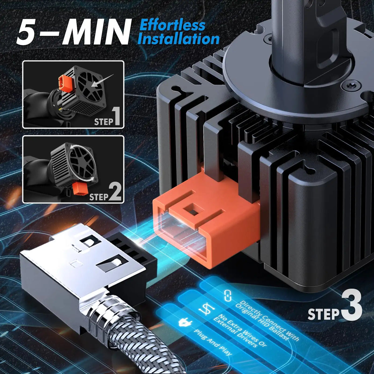 Bevinsee LED Headlight Bulbs D3S D3R Canbus 12V 6000K 8000LM