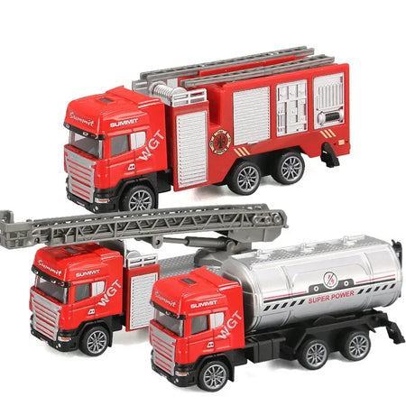 Alloy Fire Truck 1/64 Diecast Ladder Truck &ndash; Realistic Look 3 cars set