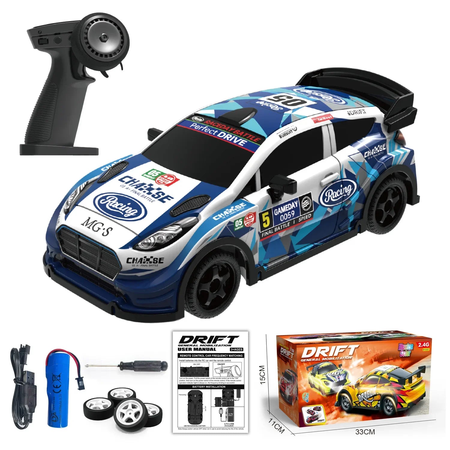 1:18 Remote Control Car &ndash; Glow In Dark 2.4G RC Speed PY385-blue