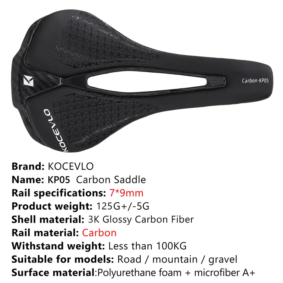 Șa de curse ultraușoară Kocevlo KP05 din carbon integral 125g pentru biciclete de șosea și MTB