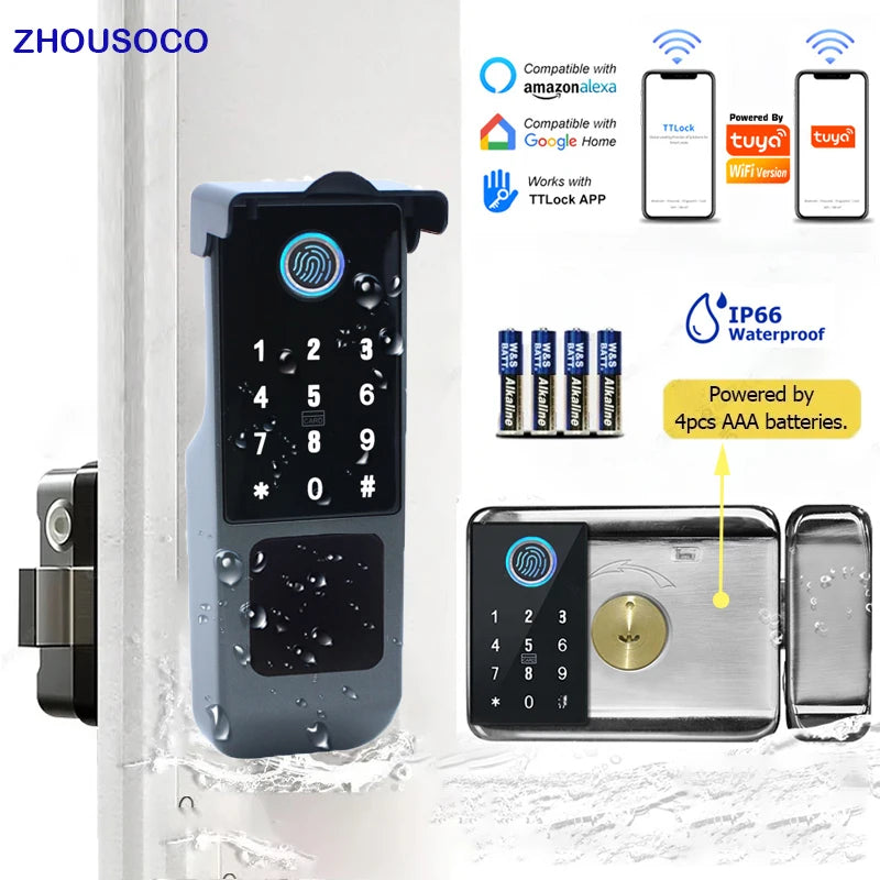 ZhouSoco Smart Fingerprint Waterproof Door Lock with Bluetooth &amp; WiFi Control