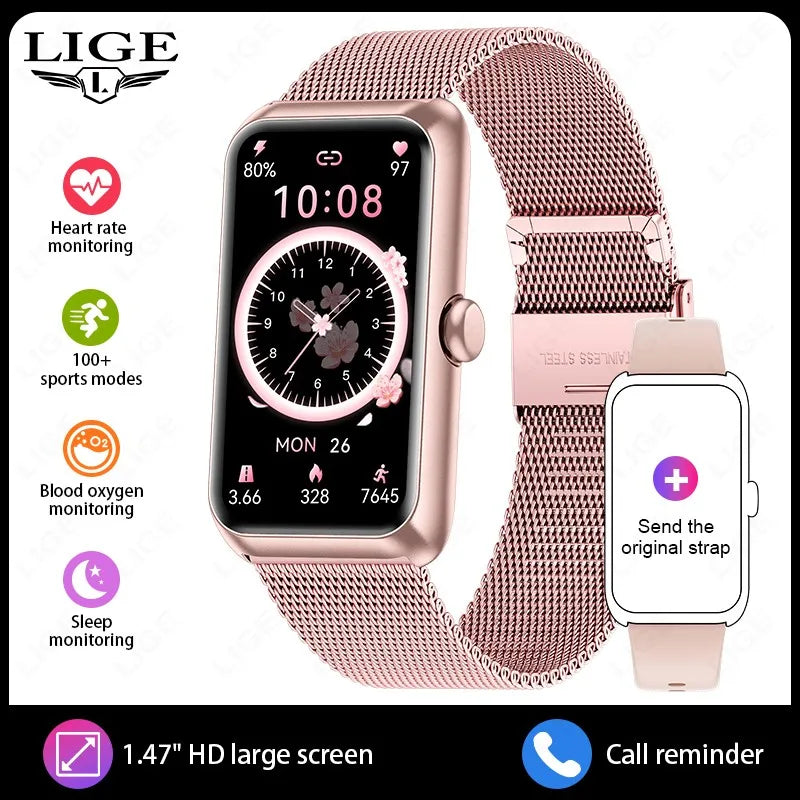 LIGE Sports Smart Watch Men &ndash; Music Control and Fitness mesh belt pink