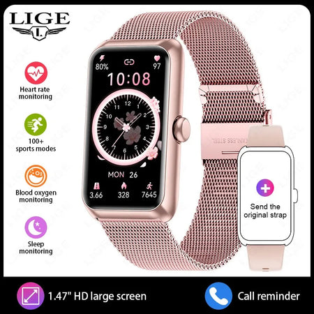 LIGE Sports Smart Watch Men &ndash; Music Control and Fitness mesh belt pink