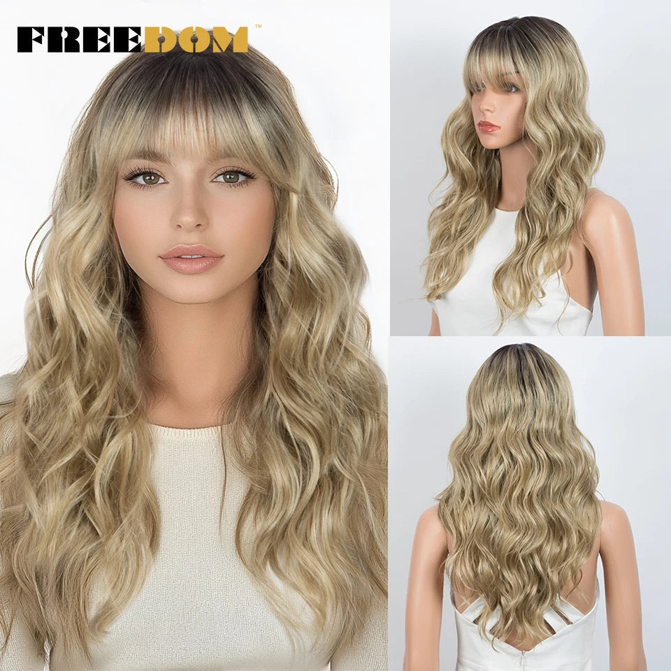 FREEDOM Ombre Blonde Body Wave Lace Front Wig with Bangs