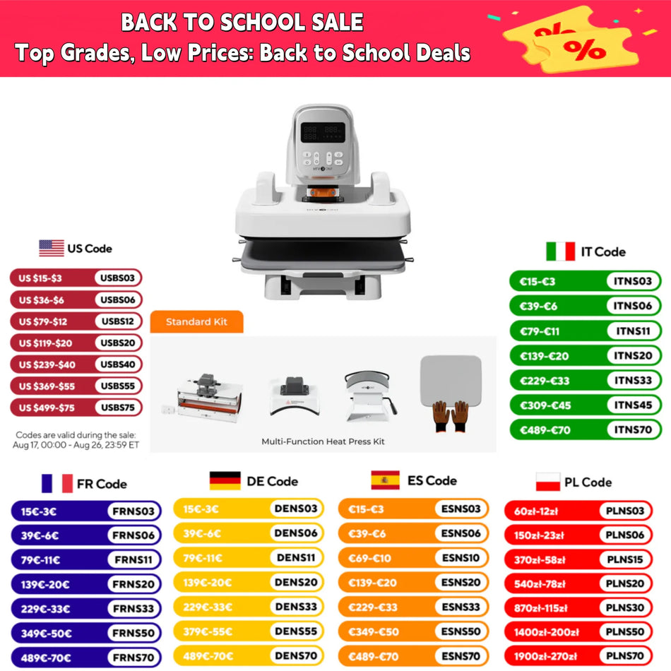 HTVRONT A100 Auto Multi Heat Press - 3-in-1 Auto 12x10in Heat Press Flat Press (T-shirts), Hat Press (Caps), 20 oz Tumbler Heat