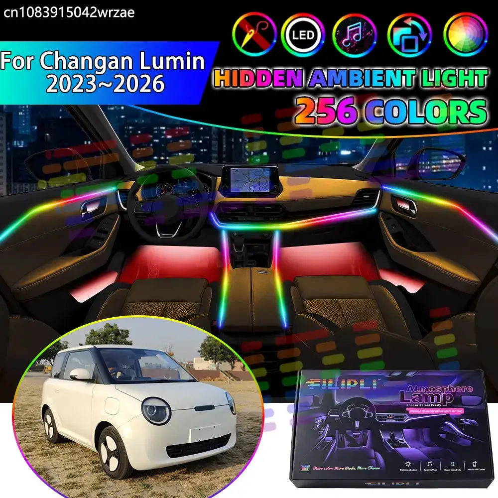For Changan Lumin 2023~2026 A158 2024 2025 RGB Car Interior Ambient Lights Strips Breathing Lighting Kit App Control LED strips by InterCyprus Trading Ltd