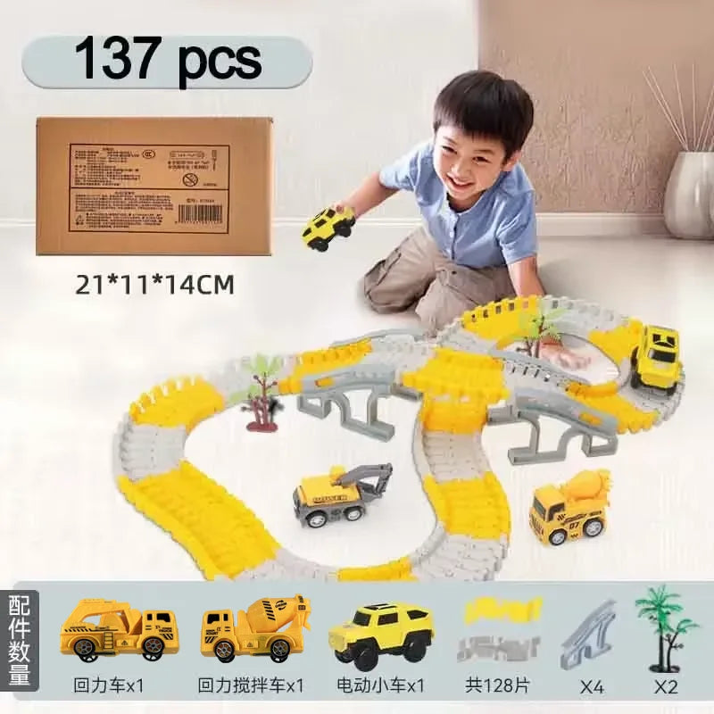 137-467Pcs Children Track Toy Car Kit - Educational Kit 137pcs