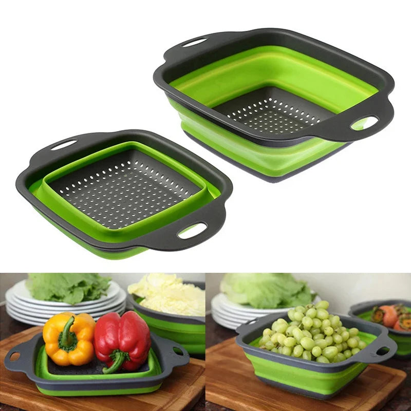 2PCS Silicone Folding Colander Kitchen Strainer - Foldable &amp; Eco-Friendly