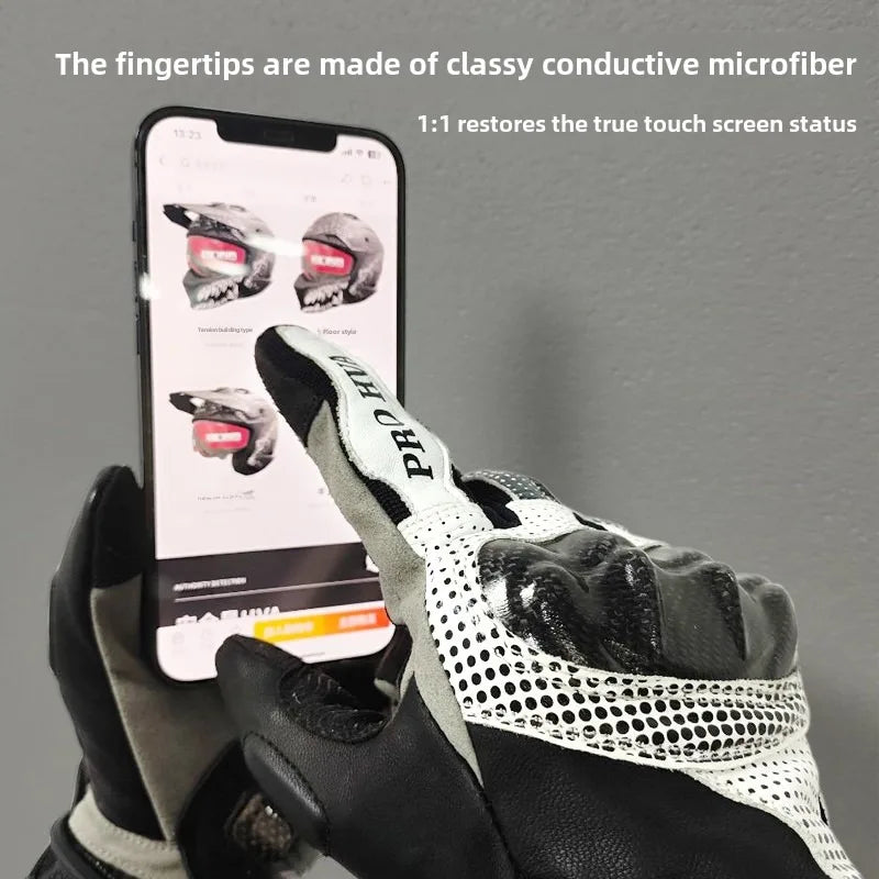 HVA Black Racing Genuine Leather Motorcycle Gloves for All Seasons