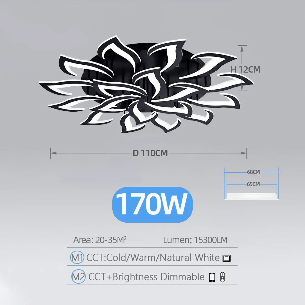 IRALAN Smart Acrylic Ceiling Light &ndash; Stepless Dimming Black 18 Heads / spain / APP With RC Dimmable