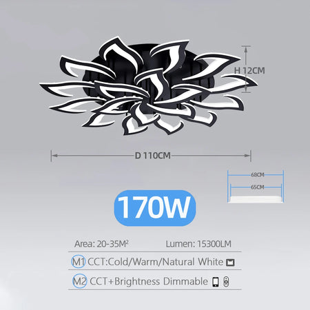 IRALAN Smart Acrylic Ceiling Light &ndash; Stepless Dimming Black 18 Heads / spain / APP With RC Dimmable