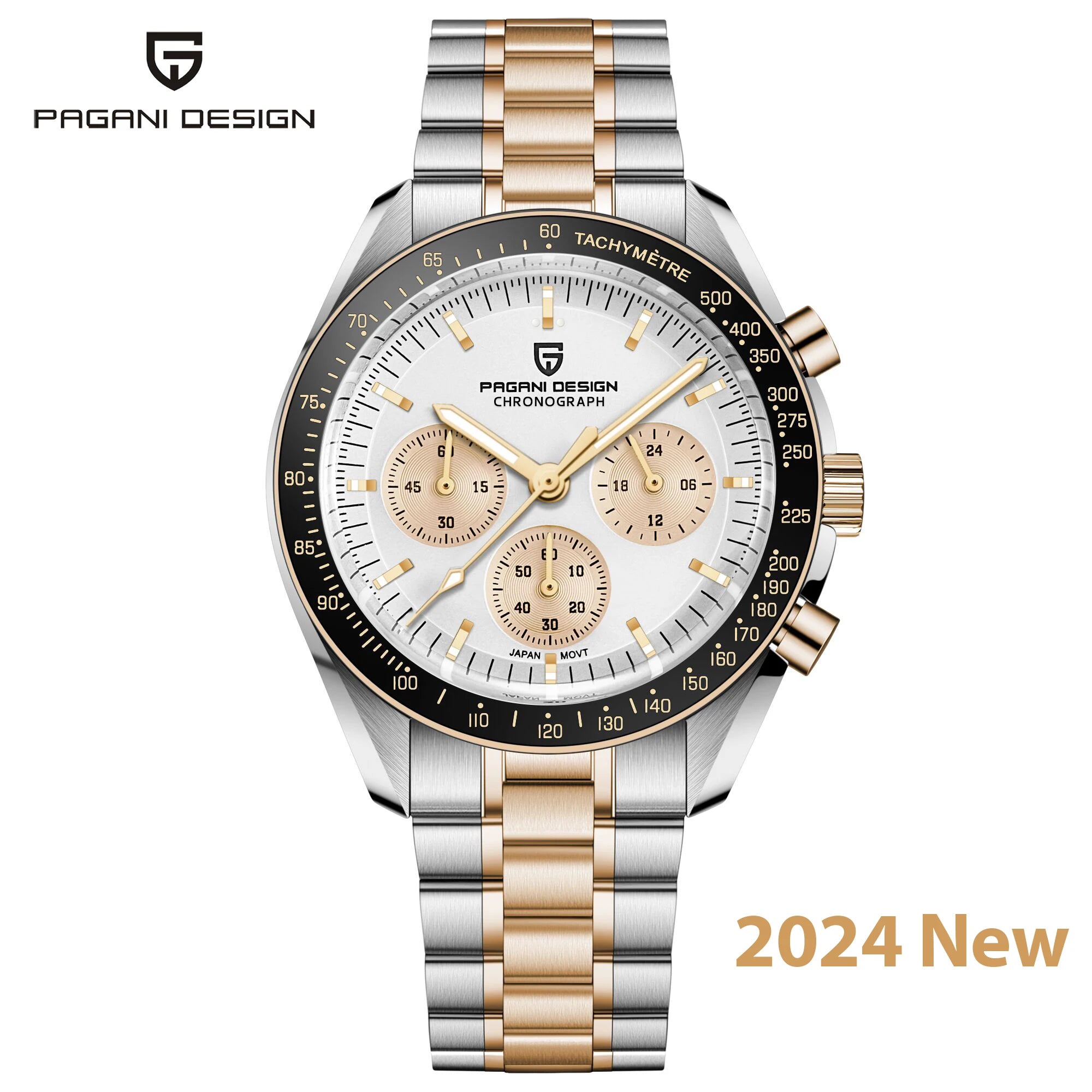 Luxury Men's Quartz Chronograph Watch - PAGANI DESIGN 2025 Silver Gold / CHINA