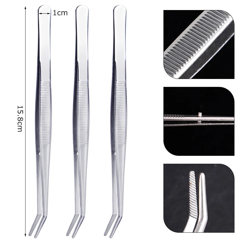 3Pcs Dental Tweezers Steel Serrated Curved &ndash; Easy Grip