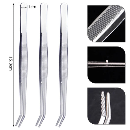 3Pcs Dental Tweezers Steel Serrated Curved &ndash; Easy Grip