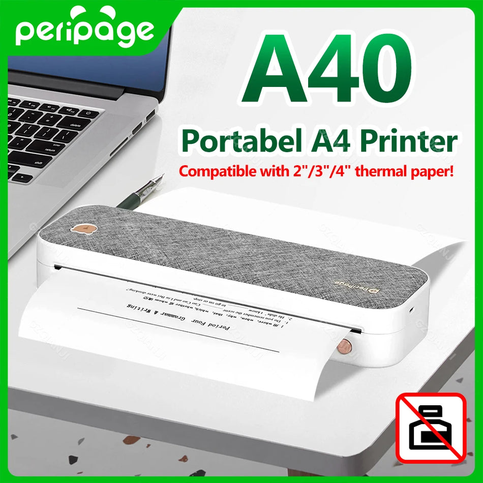 PeriPage A40 Termalni A4 Tiskalnik, Brezžičen, Tiska PDF in Spletne Strani, 210mm Neprekinjen Papir, Brez Tinte